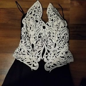 Elegant black and white brocade gown